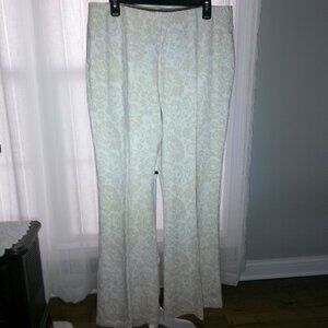 PEACE LOVE WORLD Pull-On Pintuck White Backgrd Cream Floral Design Pants L